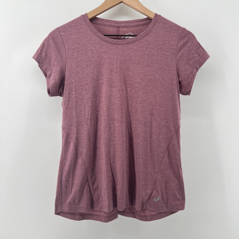 Asics Women S Heathered Mauve Crewneck Short Sleeve T-Shirt Performance Workout